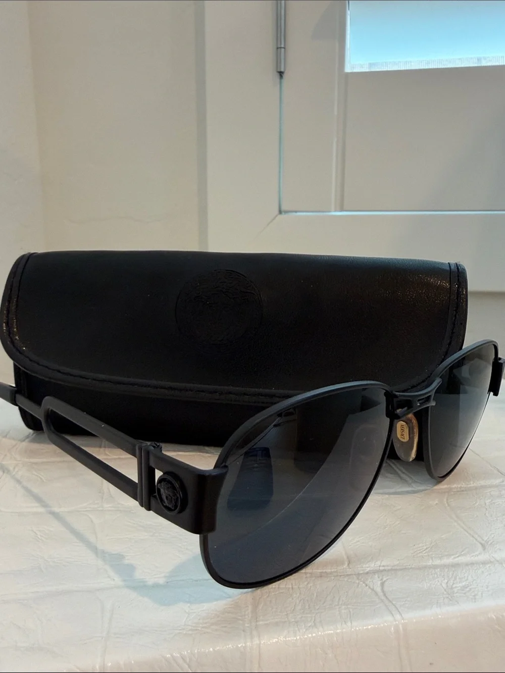 Vintage  Versace S56 Matte Black Pilot sunglasses W/ Medusa Head Logo